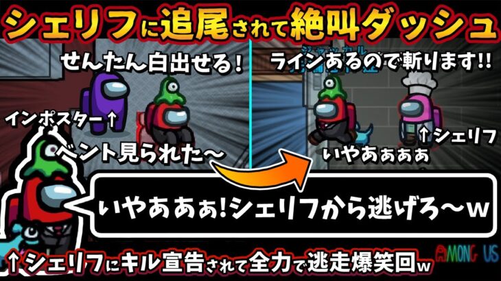 シェリフに追尾されて絶叫ダッシュｗ「いやああぁ！シェリフから逃げろ～ｗ」シェリフのキル宣告に全力逃走ｗ【Among Usガチ部屋アモングアスMODアモアスガチ勢宇宙人狼実況解説立ち回りコツ初心者講座】