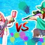 巨大プール滑り台＆スプラトゥーン2水鉄砲親子対決！寸劇ごっこ・おままごと – はねまりチャンネル