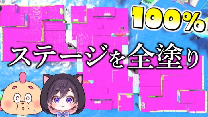 ステージを全部インクで塗れば100％になるんじゃないか！ひれおさんと協力してステージを１色に染めてみた！スプラトゥーン３】