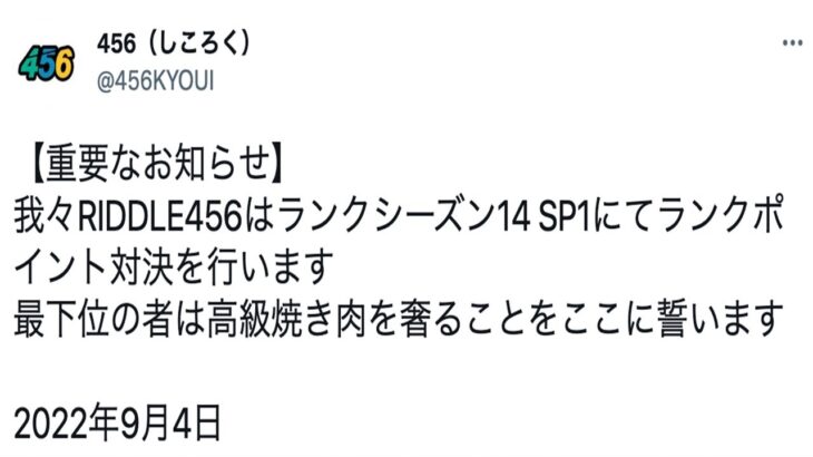 456チンブーバトル開催【APEX/Riddle456/ゆきお】