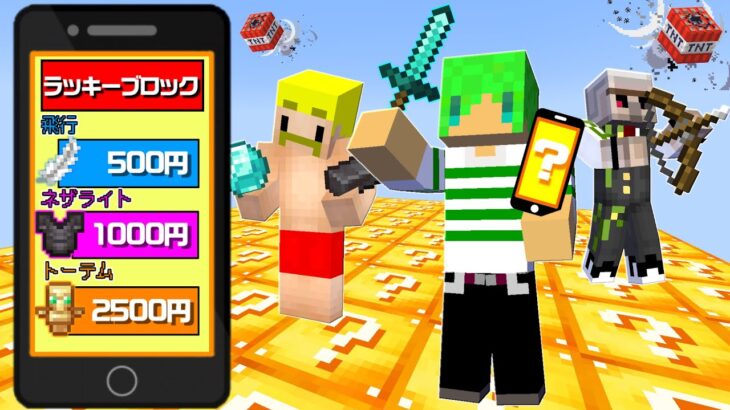 【マインクラフト】お金で『最強のアイテム』を買える世界でラッキーブロック島でサバイバルしたらヤバすぎた…【ドズル社×ふうはや】