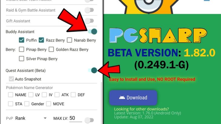 PGSharp New Update Beta Version 1.82.0(0.249.1-G) | Get Buddy Assistant and Quest Assistant Feature