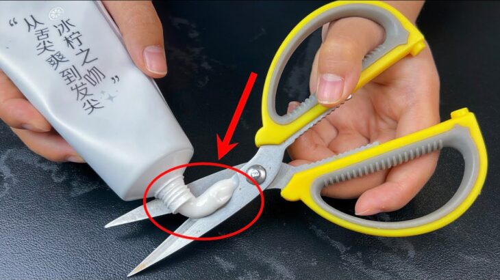 把牙膏塗抹到剪刀上，沒想到作用這麼厲害，每家每戶都用得到，趕快試試 ， Life Hacks Toothpaste applied to scissors