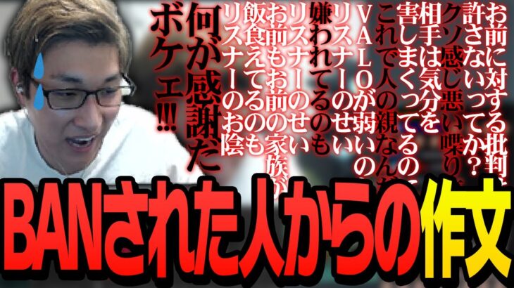 BANされた視聴者から、100文字を超えるブチ切れ作文が届く【VALORANT/ヴァロラント】