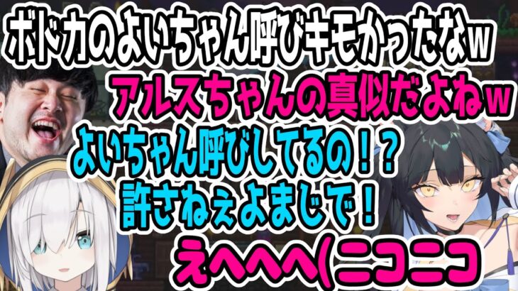 ボドカに対向するアルスにニコニコになるよいちと笑うk4sen【テラリア/夜よいち切り抜き】