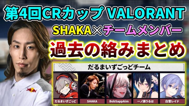 第4回CRカップVALORANTのチームメンバーとSHAKAの過去の絡みまとめ【だるまいずごっど/BobSappAim/一ノ瀬うるは/白雪レイド】