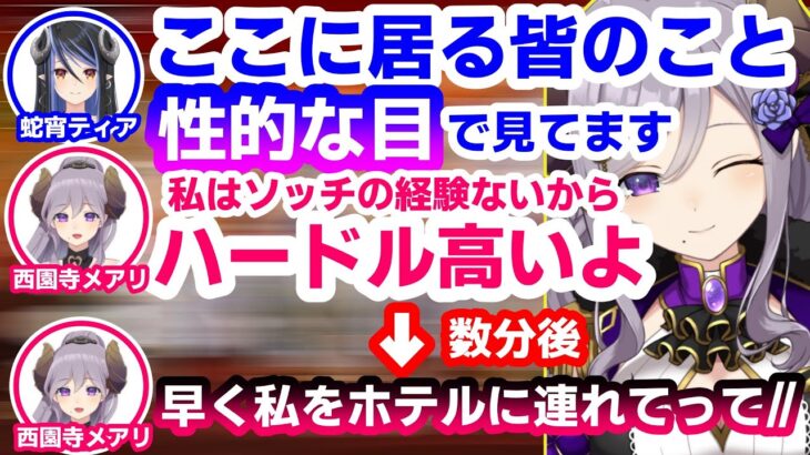 両刀宣言をする蛇宵ティアにチョロ過ぎて直ぐに落とされてしまう西園寺メアリ【大浦るかこ/柚原いづみ/ななしいんく/切り抜き】